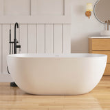 New England Home Goods 59" Solid Surface Freestanding Bathtub – Resin Stone Soaking Tub