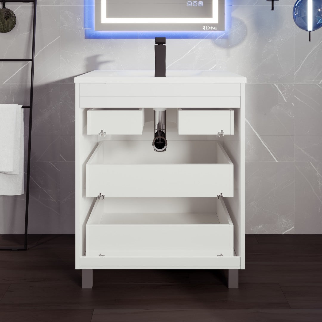 Joy 32 in. White Single Sink Bath Vanity with Porcelain Top and Integrated Sink