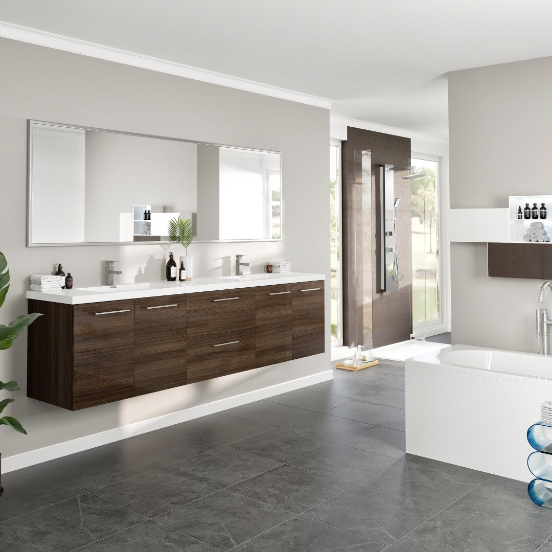 Lumina 84 in. Gray Oak Wall Mount Double Sink  Bath Vanity with Acrylic Top and Integrated Sinks