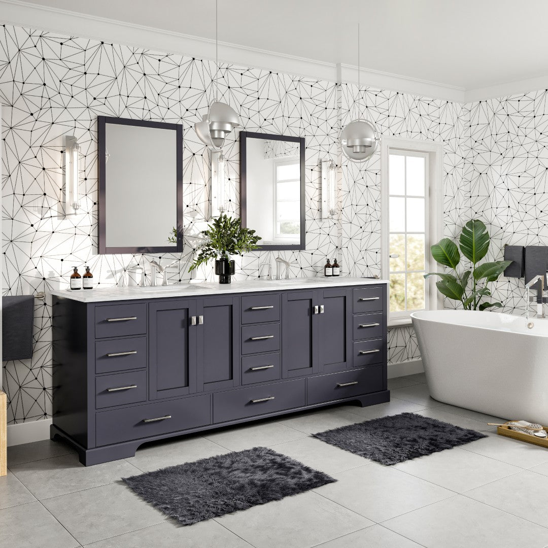 Storehouse 84 in. Dark Gray Double Sink  Bath Vanity with Carrara Marble Top and Undermount Porcelain Sinks
