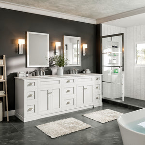 Epic 96 in. White Double Sink  Bath Vanity with Carrara Quartz Top and Undermount Porcelain Sinks