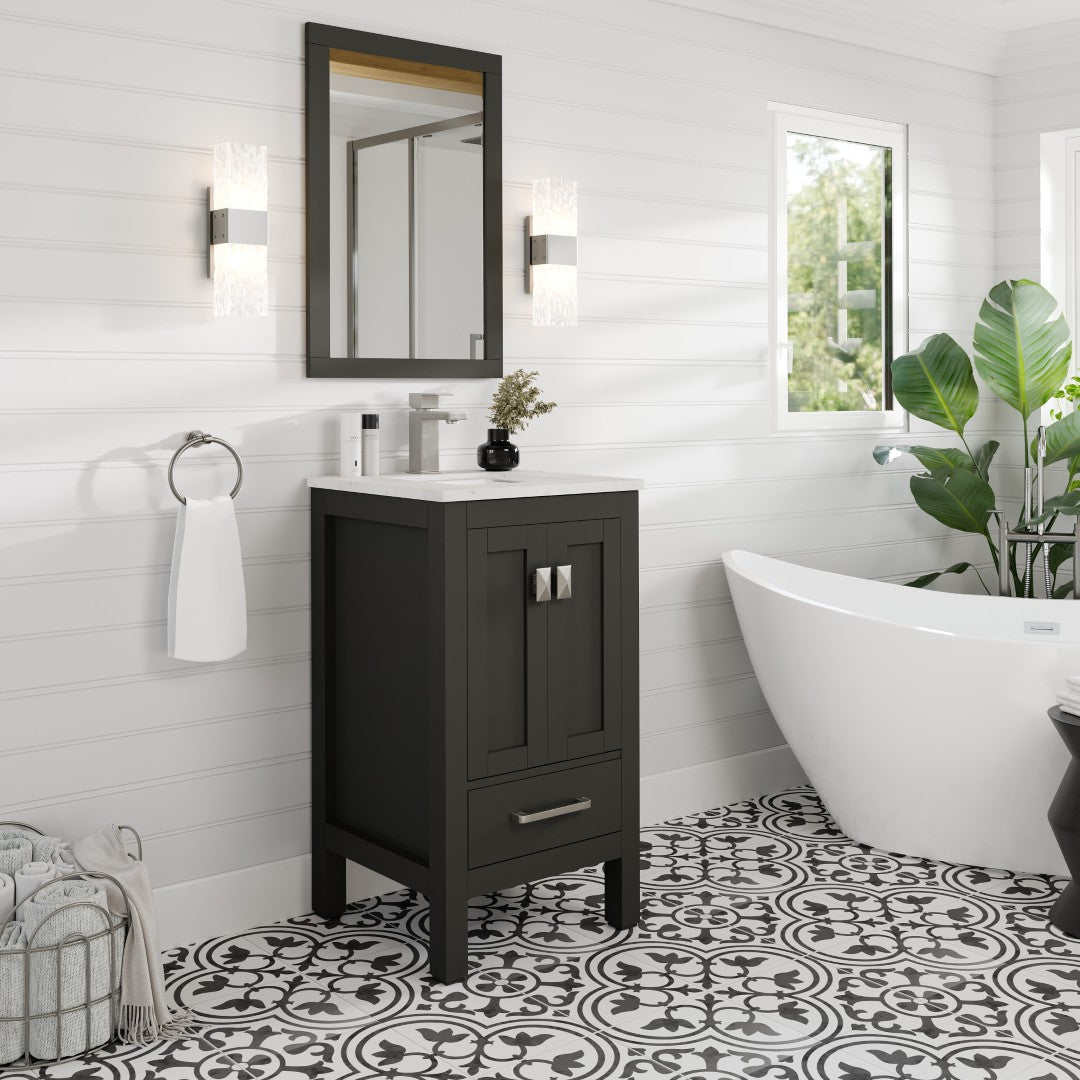 London 20 in. Espresso Single Sink Bath Vanity with Carrara Quartz Top and Undermount Porcelain Sink
