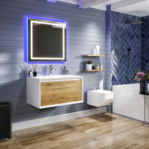 Venice 36 in. Oak Wall Mount Single Sink Bath Vanity with Acrylic Top and Integrated Sink