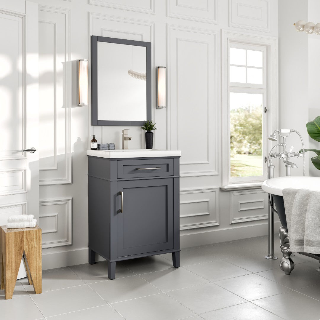 Garci 24 in. Dark Gray Single Sink Bath Vanity with Porcelain Top and Integrated Sink