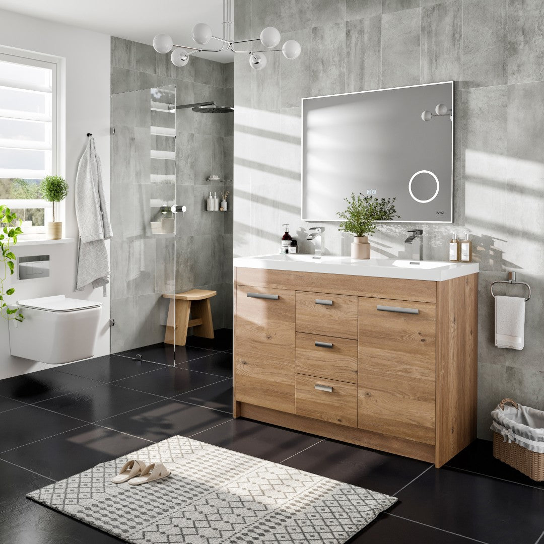 Lugano 48 in. Natural Oak Double Sink  Bath Vanity with Acrylic Top and Integrated Sinks