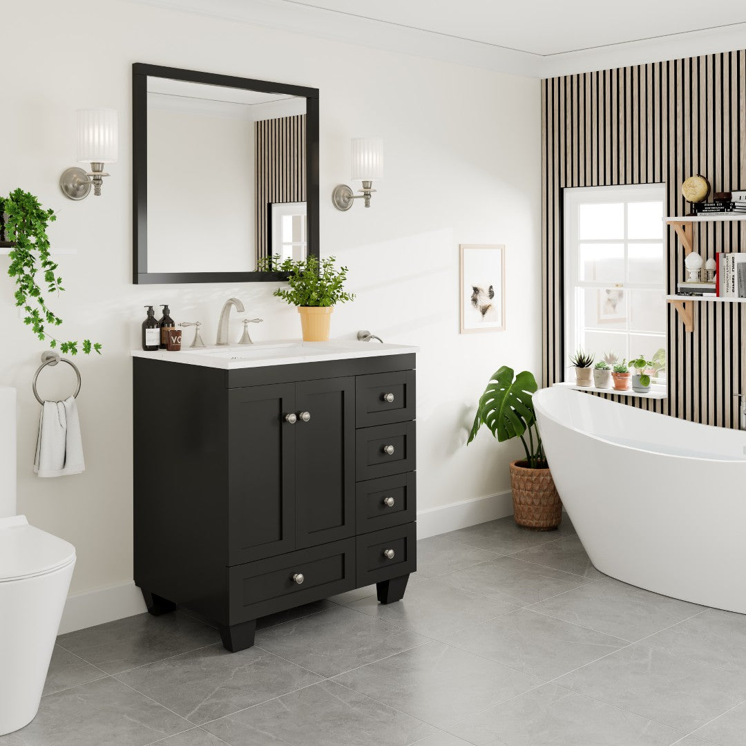 Acclaim 30 in. Espresso Single Sink Bath Vanity with Carrara Quartz Top and Undermount Porcelain Sink