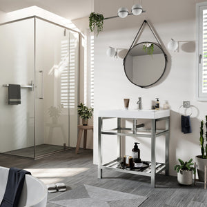 Stone 24 in. White Single Sink Bath Vanity with Porcelain Top and Integrated Sink