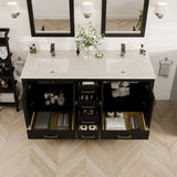 London 60 in. Espresso Double Sink  Bath Vanity with Carrara Quartz Top and Undermount Porcelain Sinks