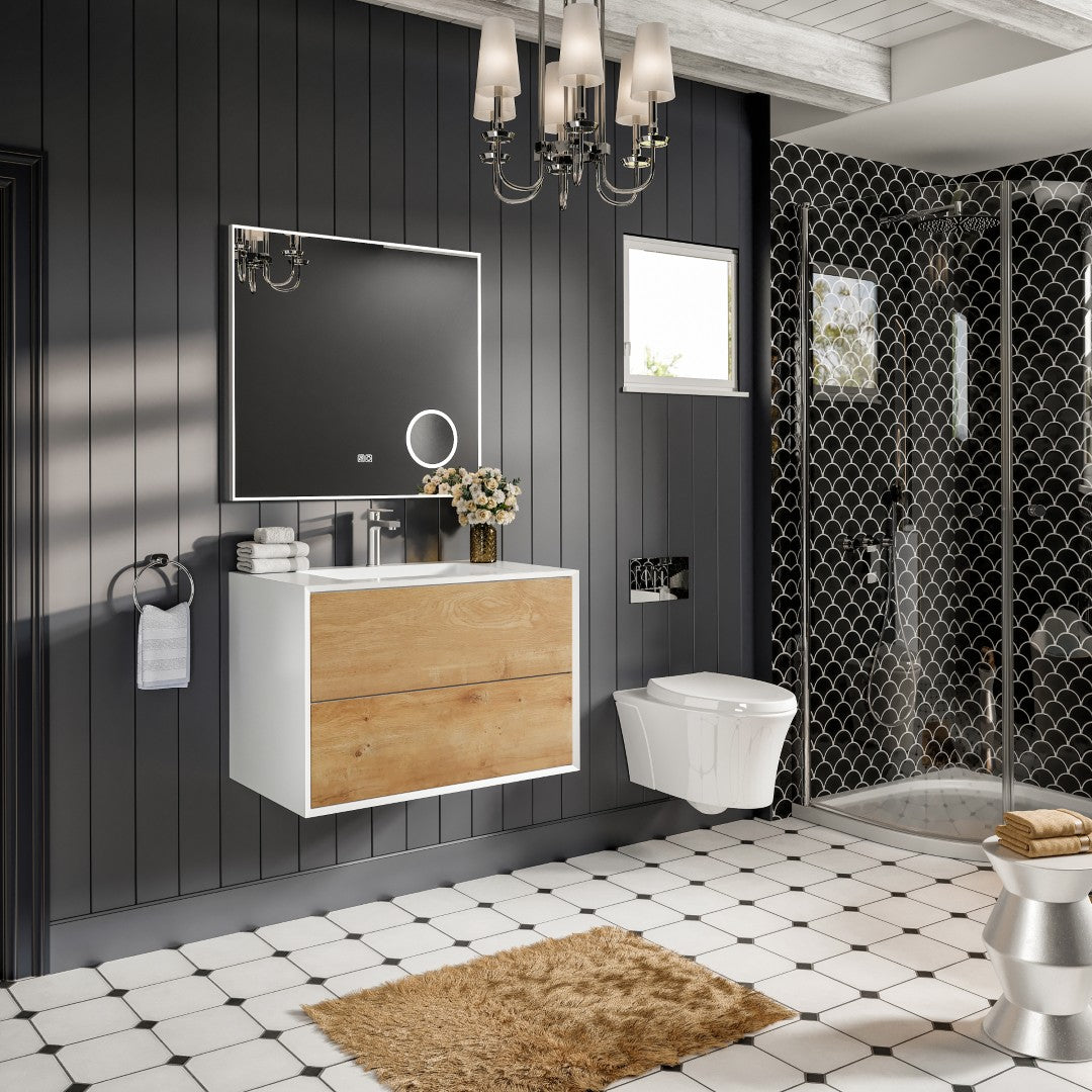 Vienna 36 in. Oak Wall Mount Single Sink Bath Vanity with Acrylic Top and Integrated Sink