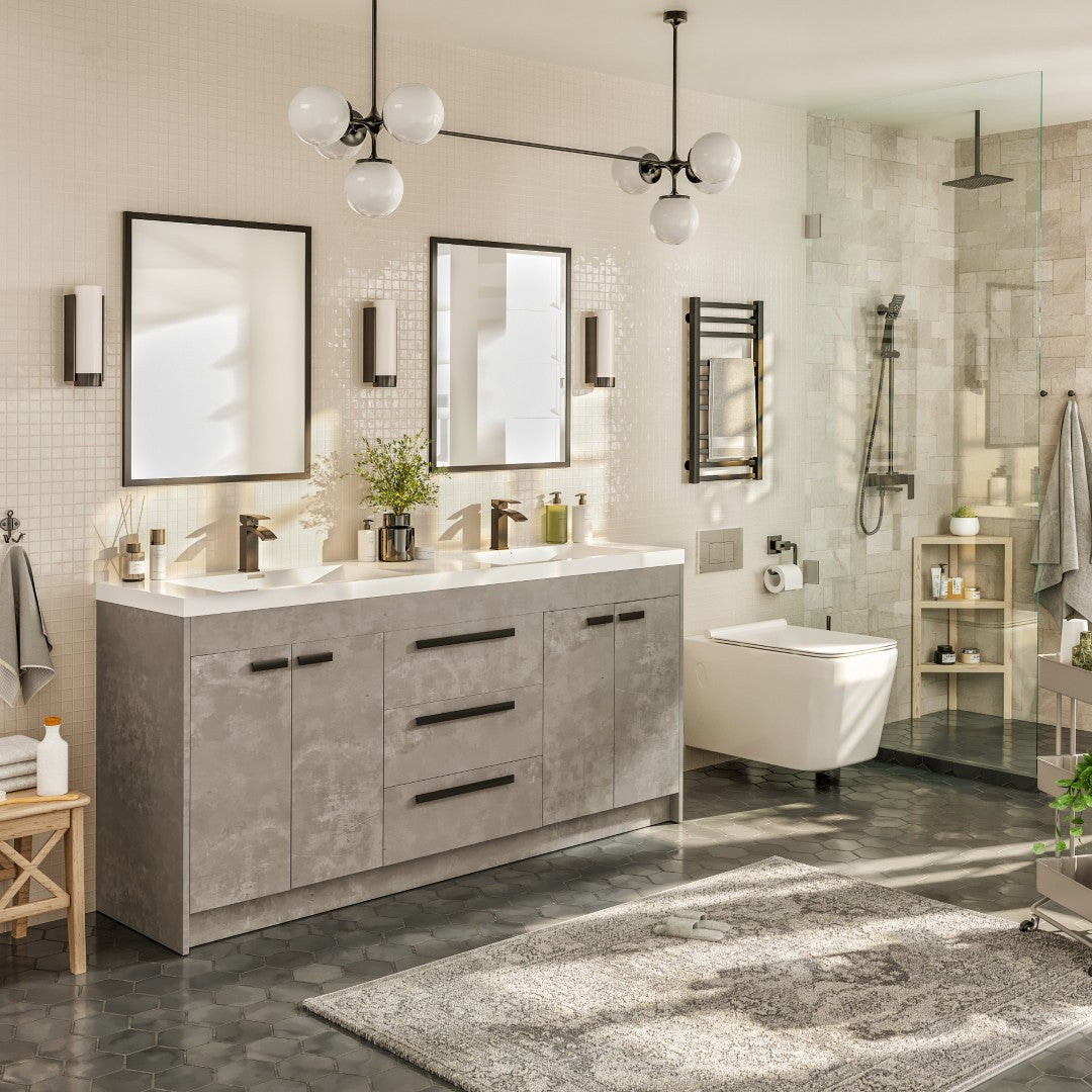 Lugano 72 in. Concrete Gray Double Sink  Bath Vanity with Acrylic Top and Integrated Sinks