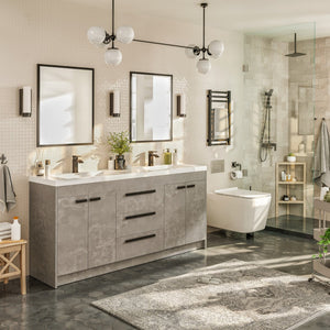 Lugano 72 in. Concrete Gray Double Sink  Bath Vanity with Acrylic Top and Integrated Sinks