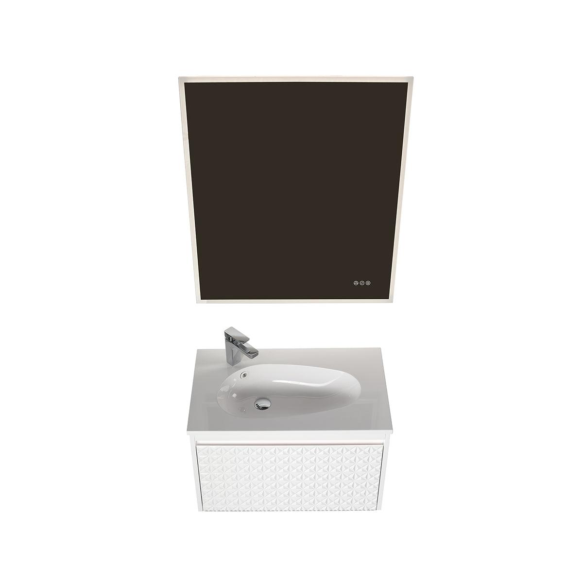 Blossom Thun 30″ Vanity with Droplet-Shaped Basin - LED Illuminated & 3D Diamond Pattern Design
