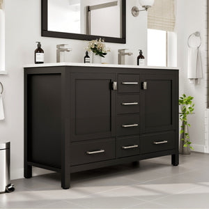 London 48 in. Espresso Double Sink  Bath Vanity with Carrara Quartz Top and Undermount Porcelain Sinks