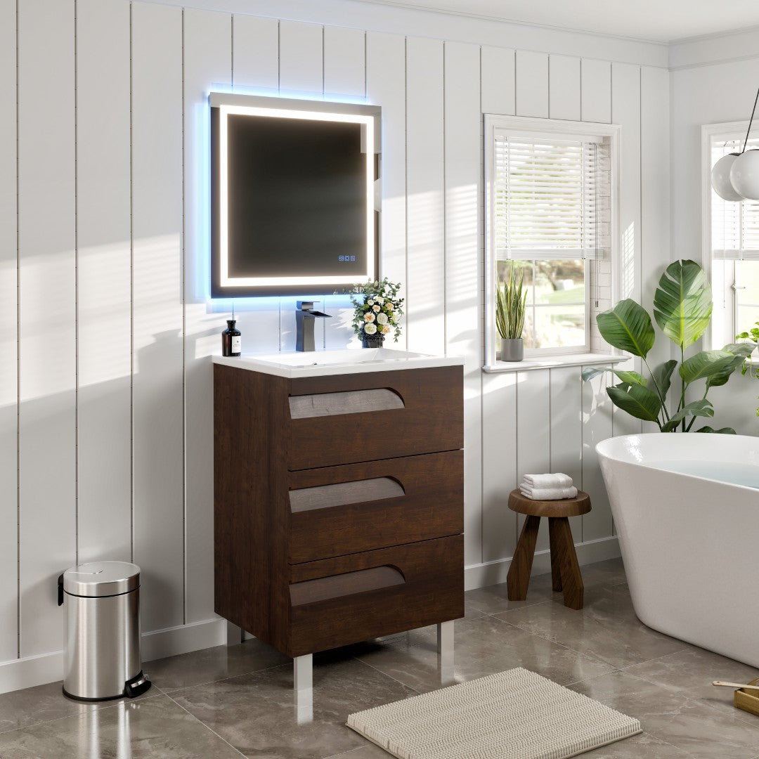 Joy 24 in. Rosewood Single Sink Bath Vanity with Porcelain Top and Integrated Sink