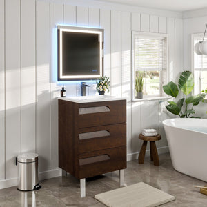 Joy 24 in. Rosewood Single Sink Bath Vanity with Porcelain Top and Integrated Sink