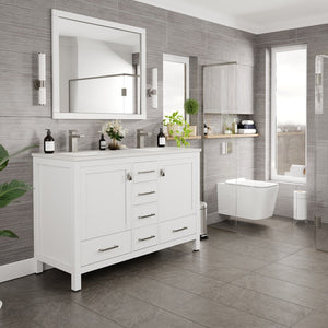 London 48 in. White Double Sink  Bath Vanity with Carrara Quartz Top and Undermount Porcelain Sinks
