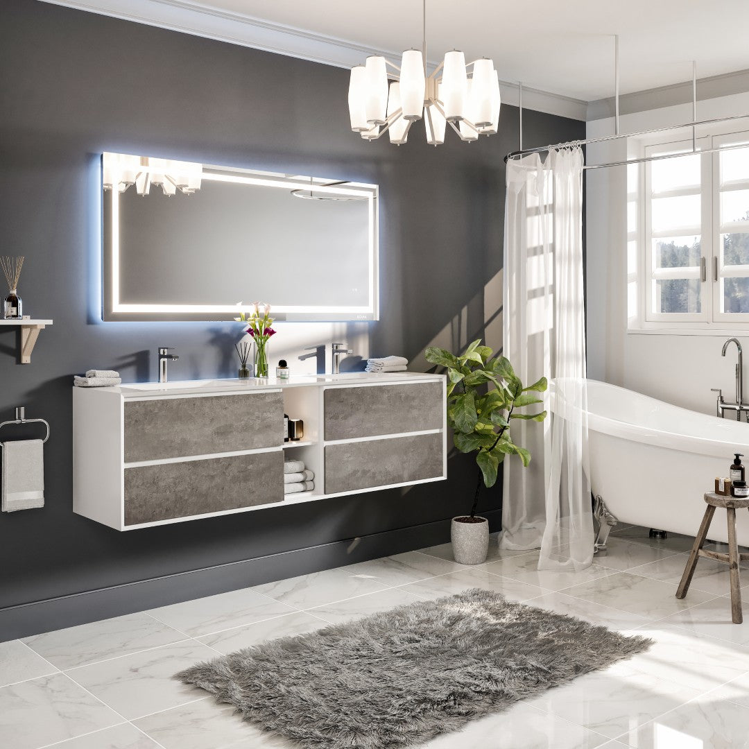 Vienna 75 in. Concrete Gray Wall Mount Double Sink  Bath Vanity with Acrylic Top and Integrated Sinks