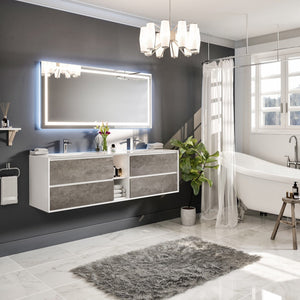 Vienna 75 in. Concrete Gray Wall Mount Double Sink  Bath Vanity with Acrylic Top and Integrated Sinks