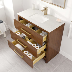 Curio 36 in. Walnut Single Sink Bath Vanity with Carrara Quartz Top and Undermount Porcelain Sink