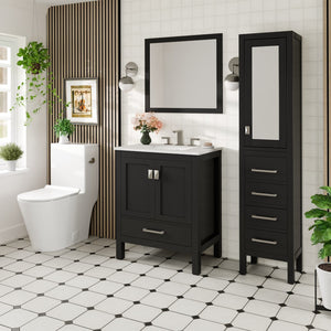 London 30 in. Espresso Single Sink Bath Vanity with Carrara Quartz Top and Undermount Porcelain Sink