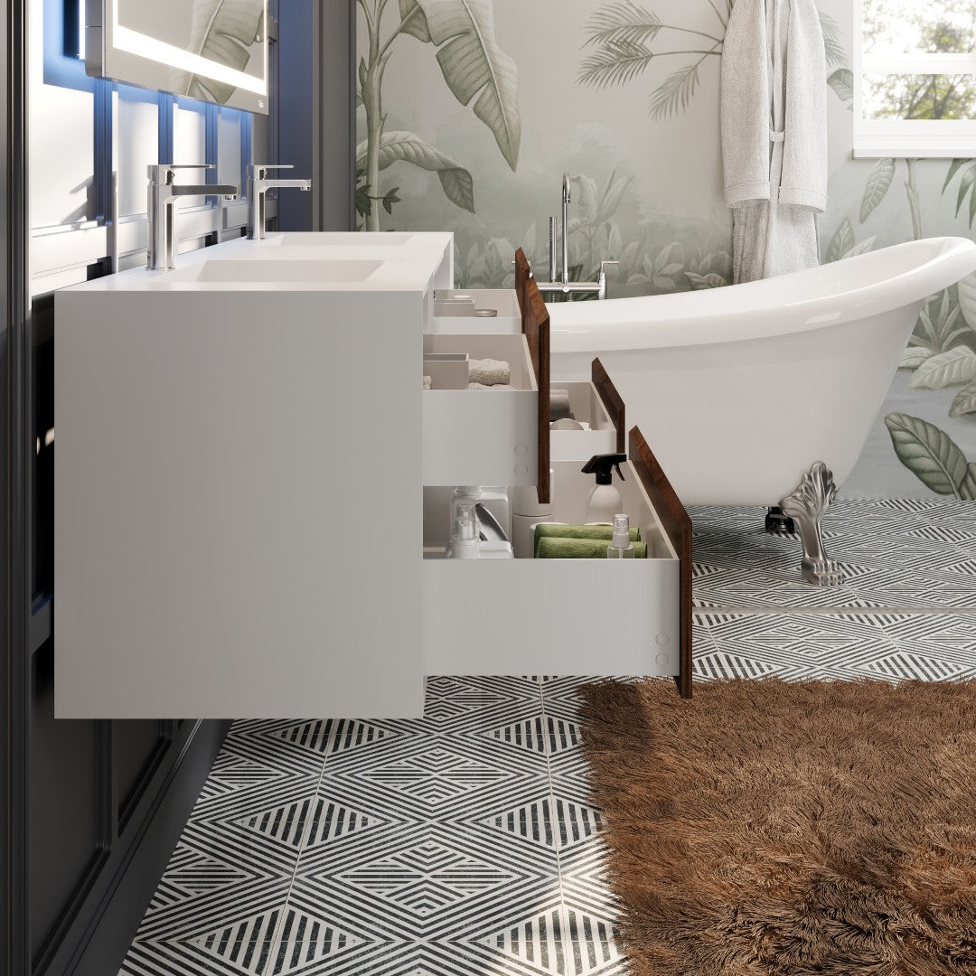 Vienna 75 in. Rosewood Wall Mount Double Sink  Bath Vanity with Acrylic Top and Integrated Sinks