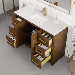 Curio 48 in. Walnut Single Sink Bath Vanity with Carrara Quartz Top and Undermount Porcelain Sink