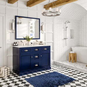 Epic 48 in. Blue Double Sink  Bath Vanity with Carrara Quartz Top and Undermount Porcelain Sinks