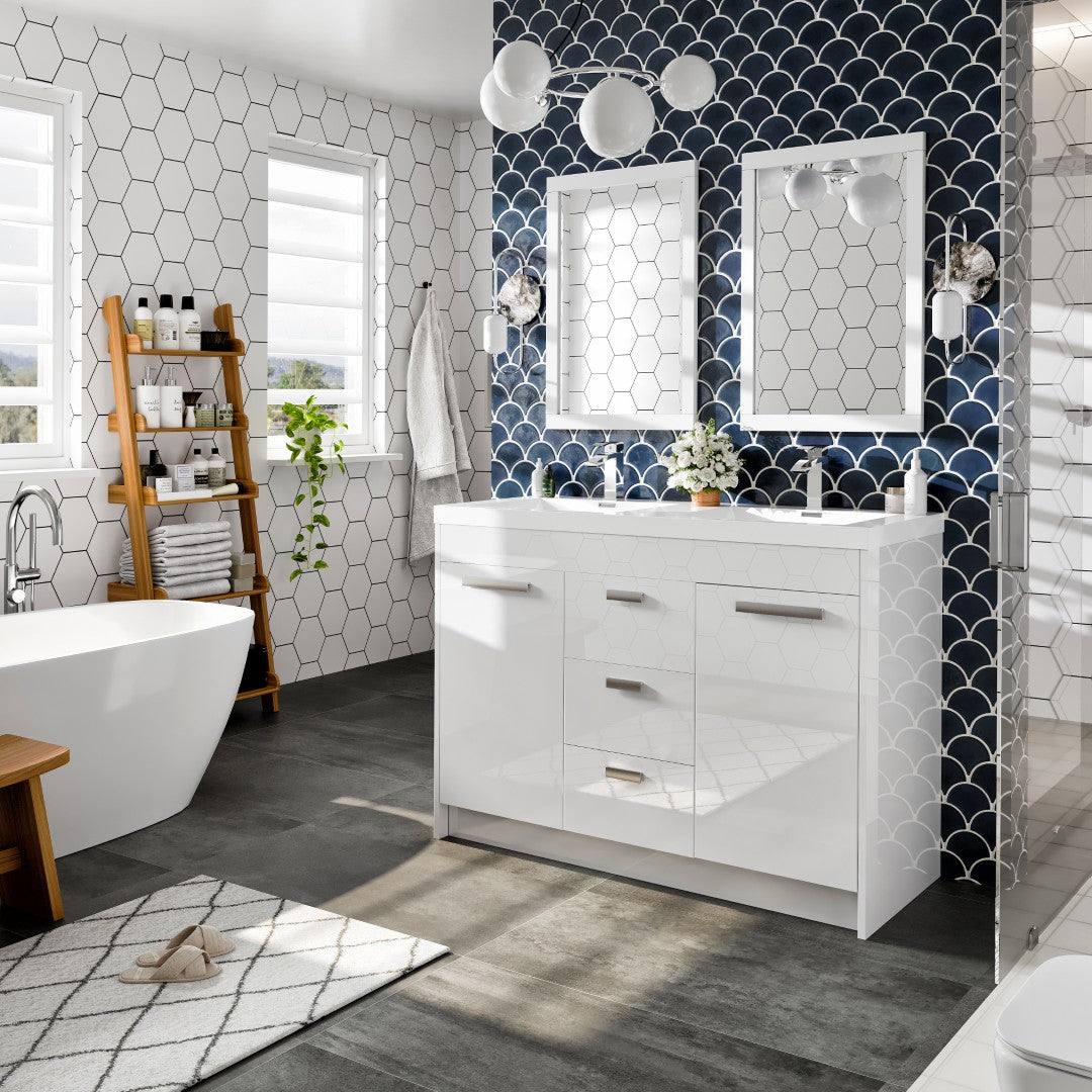 Lugano 48 in. White Double Sink  Bath Vanity with Acrylic Top and Integrated Sinks