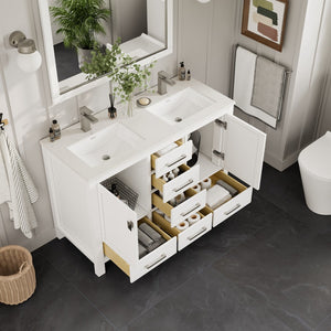 London 54 in. White Double Sink  Bath Vanity with Carrara Quartz Top and Undermount Porcelain Sinks