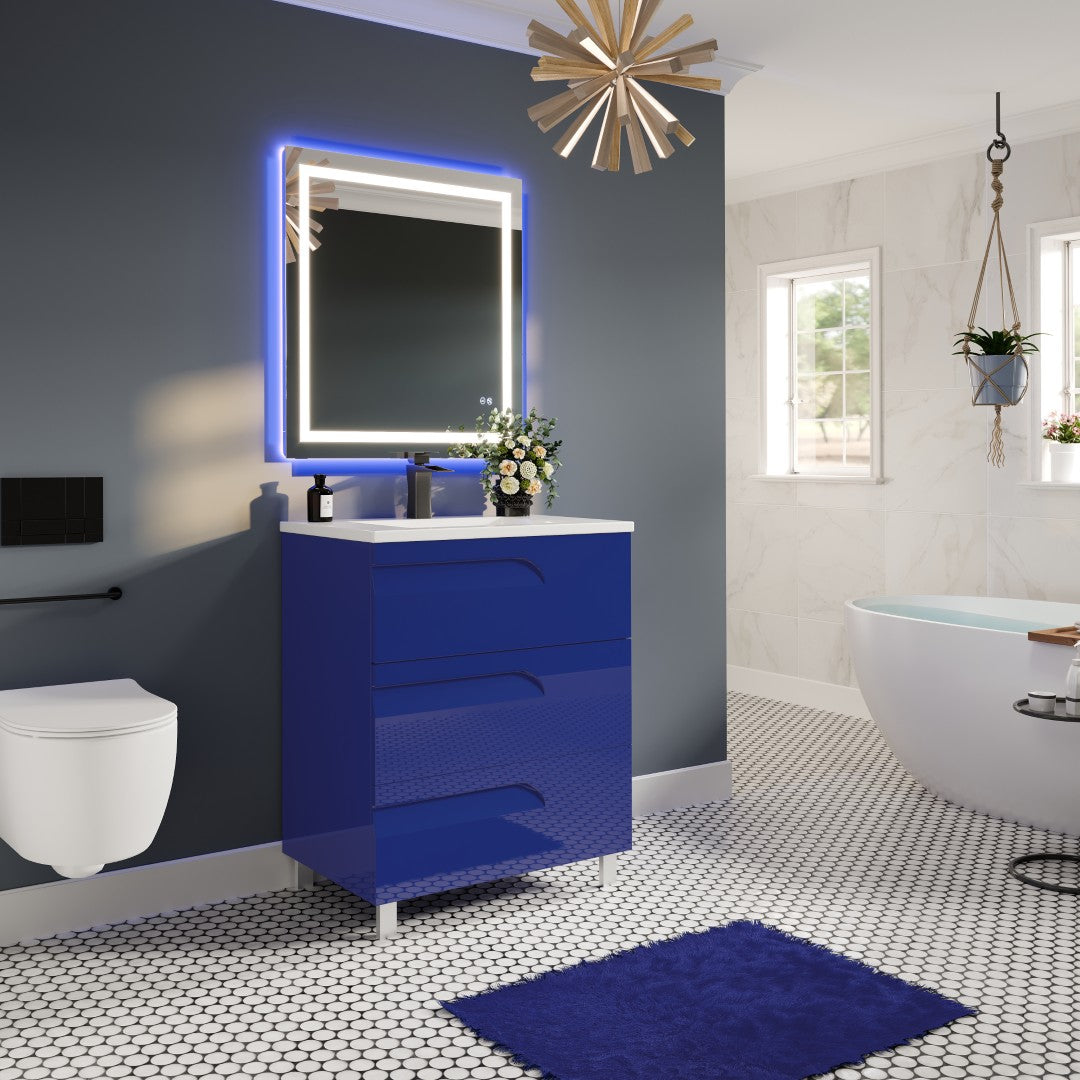 Joy 32 in. Blue Single Sink Bath Vanity with Porcelain Top and Integrated Sink