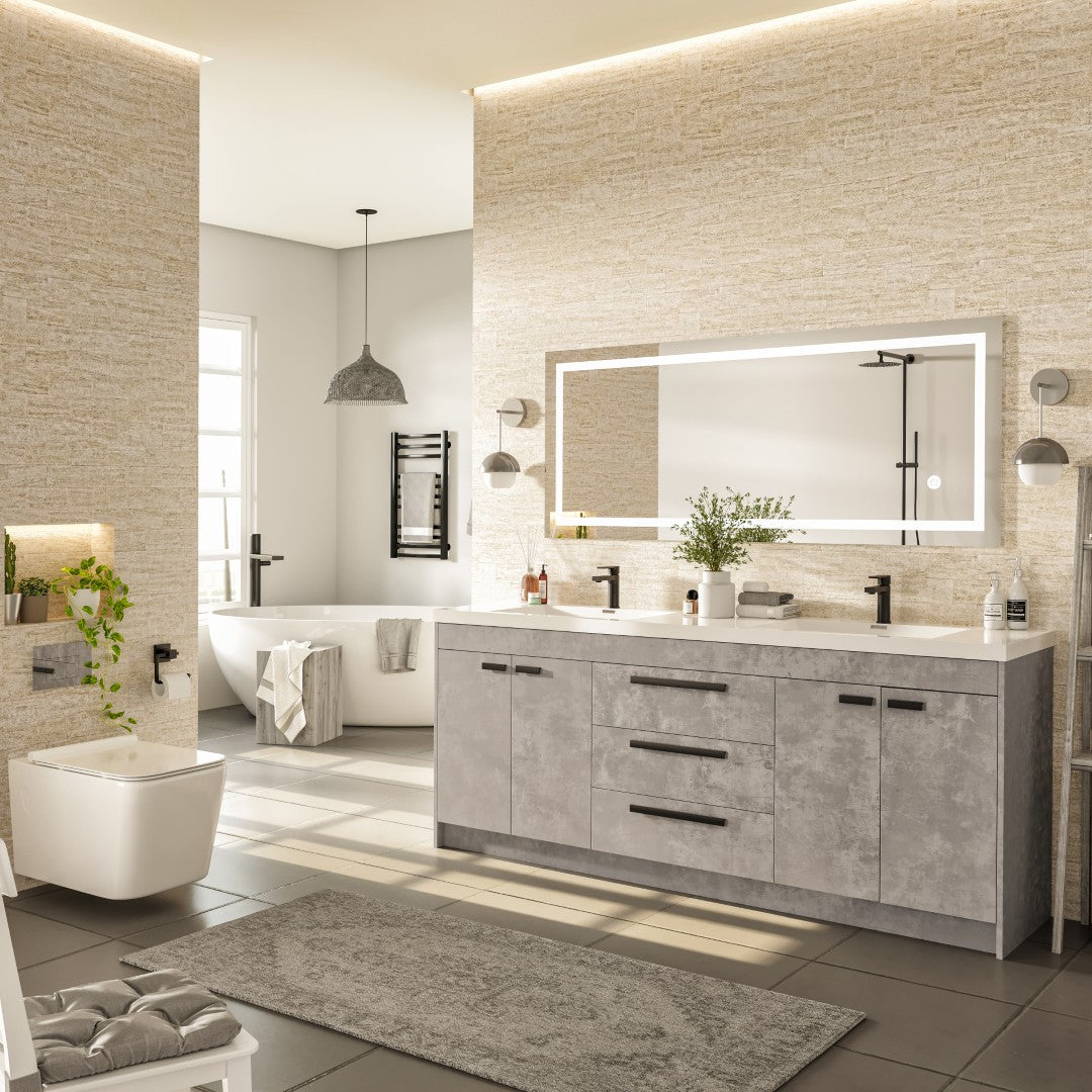 Lugano 84 in. Concrete Gray Double Sink  Bath Vanity with Acrylic Top and Integrated Sinks