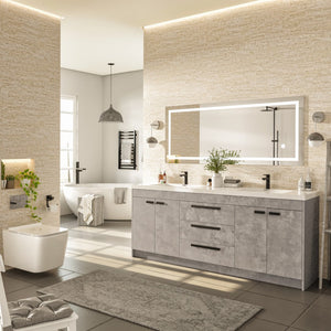Lugano 84 in. Concrete Gray Double Sink  Bath Vanity with Acrylic Top and Integrated Sinks