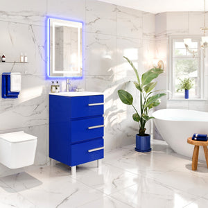 Deluxe 20 in. Blue Single Sink Bath Vanity with Porcelain Top and Integrated Sink