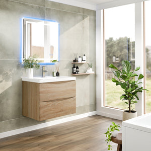 Smile 30 in. White Oak Wall Mount Single Sink Bath Vanity with Acrylic Top and Integrated Sink
