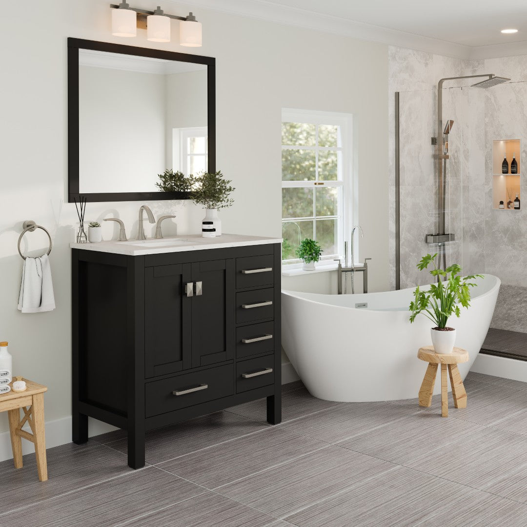 Aberdeen 36 in. Espresso Single Sink Bath Vanity with Carrara Quartz Top and Undermount Porcelain Sink
