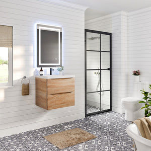 Smile 24 in. White Oak Wall Mount Single Sink Bath Vanity with Acrylic Top and Integrated Sink