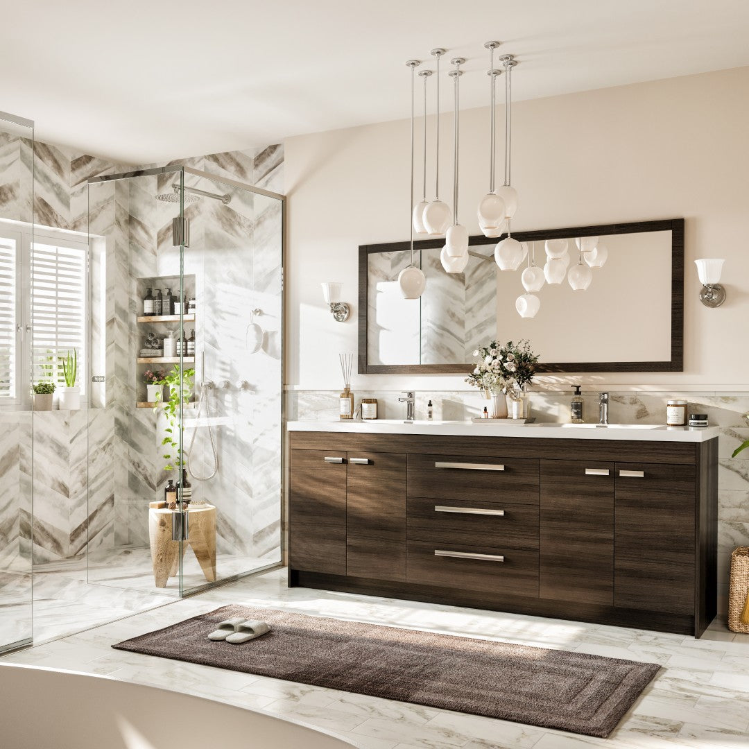 Lugano 84 in. Gray Oak Double Sink  Bath Vanity with Acrylic Top and Integrated Sinks