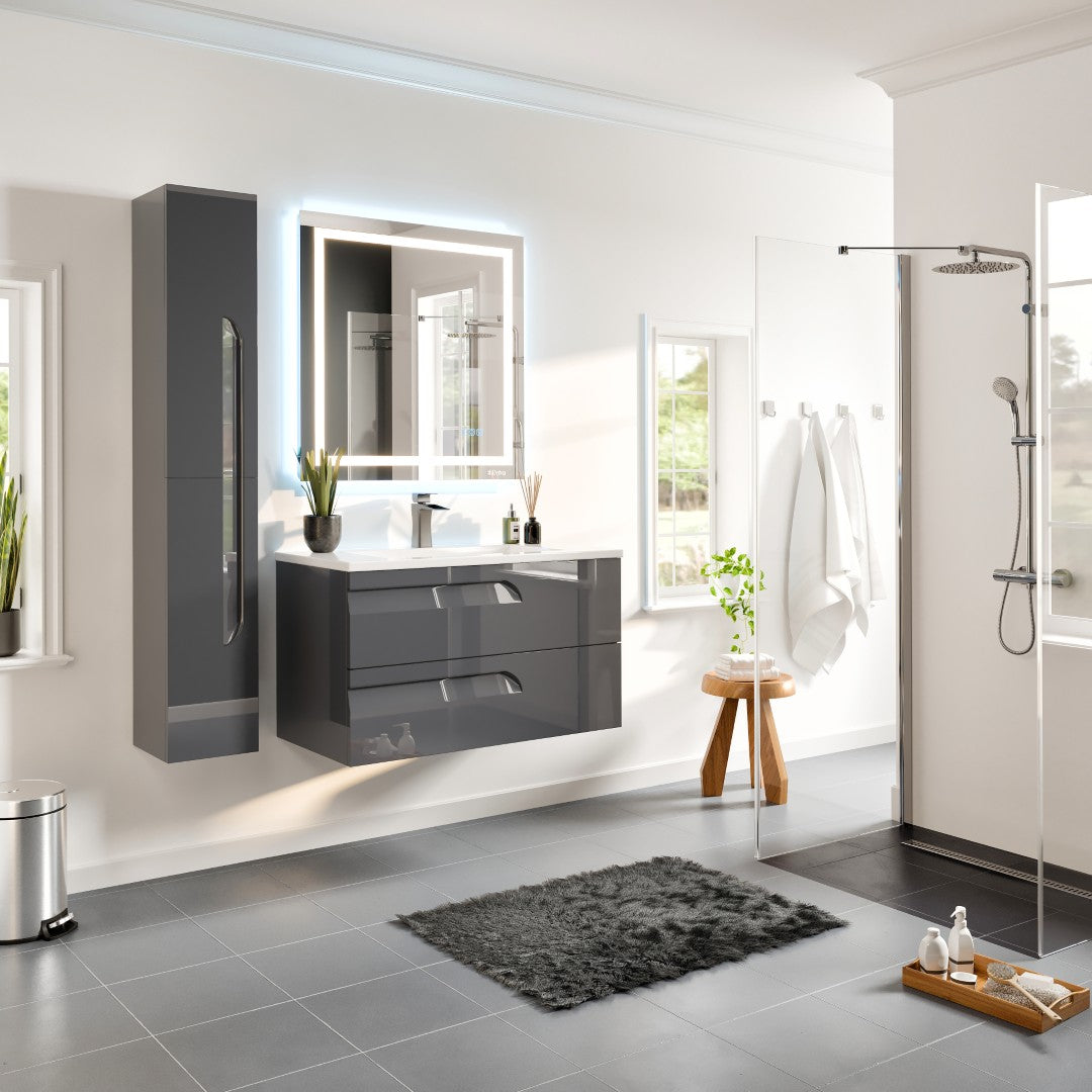Joy 40 in. Gray Wall Mount Single Sink Bath Vanity with Porcelain Top and Integrated Sink
