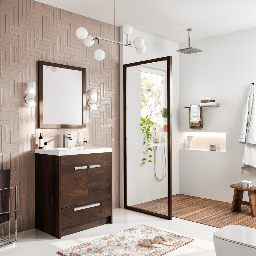 Lugano 30 in. Rosewood Single Sink Bath Vanity with Acrylic Top and Integrated Sink