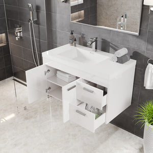 Lugano 36 in. White Wall Mount Single Sink Bath Vanity with Acrylic Top and Integrated Sink