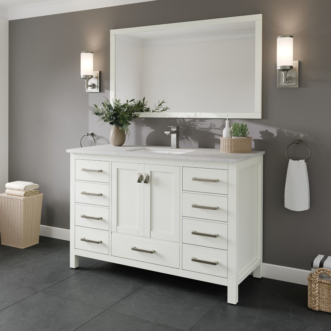 London 48 in. White Single Sink Bath Vanity with Carrara Quartz Top and Undermount Porcelain Sink