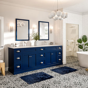 Epic 84 in. Blue Double Sink  Bath Vanity with Carrara Quartz Top and Undermount Porcelain Sinks