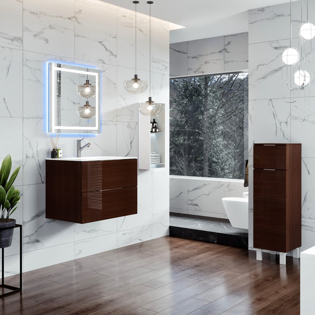 Galsaky 28 in. Wenge Wall Mount Single Sink Bath Vanity with Porcelain Top and Integrated Sink
