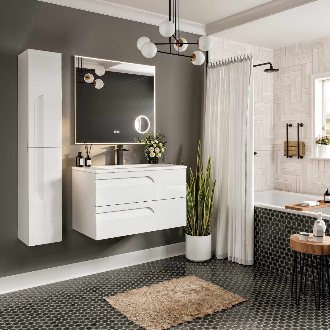 Joy 40 in. White Wall Mount Single Sink Bath Vanity with Porcelain Top and Integrated Sink