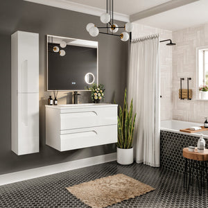 Joy 40 in. White Wall Mount Single Sink Bath Vanity with Porcelain Top and Integrated Sink