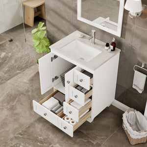 Happy 24 in. White Single Sink Bath Vanity with Carrara Quartz Top and Undermount Porcelain Sink