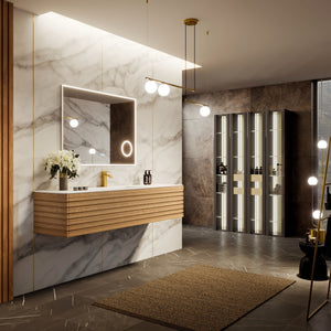 Allure 55 in. Oak Wall Mount Single Sink Bath Vanity with Solid Surface Top and Integrated Sink