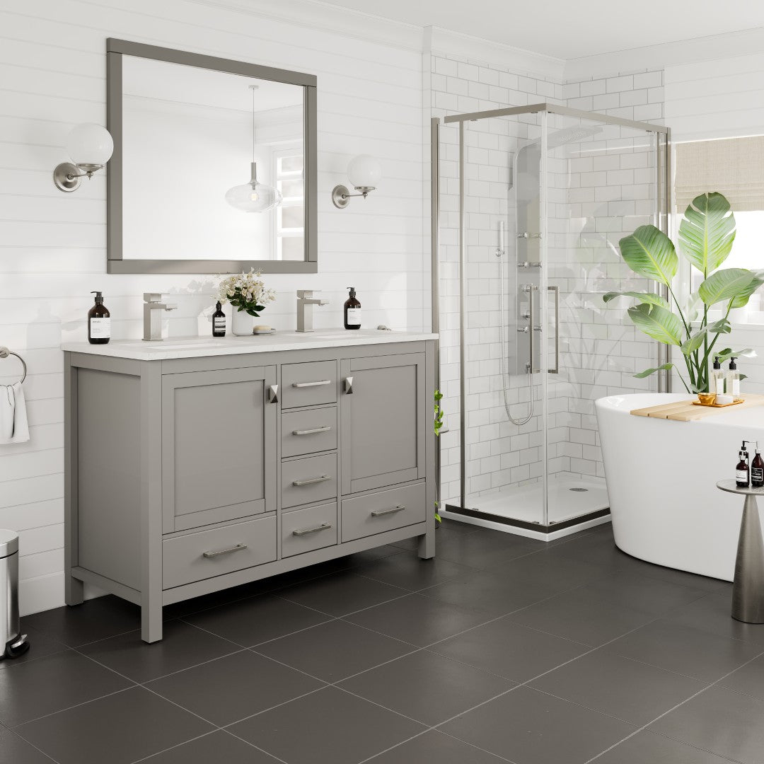 London 48 in. Gray Double Sink  Bath Vanity with Carrara Quartz Top and Undermount Porcelain Sinks