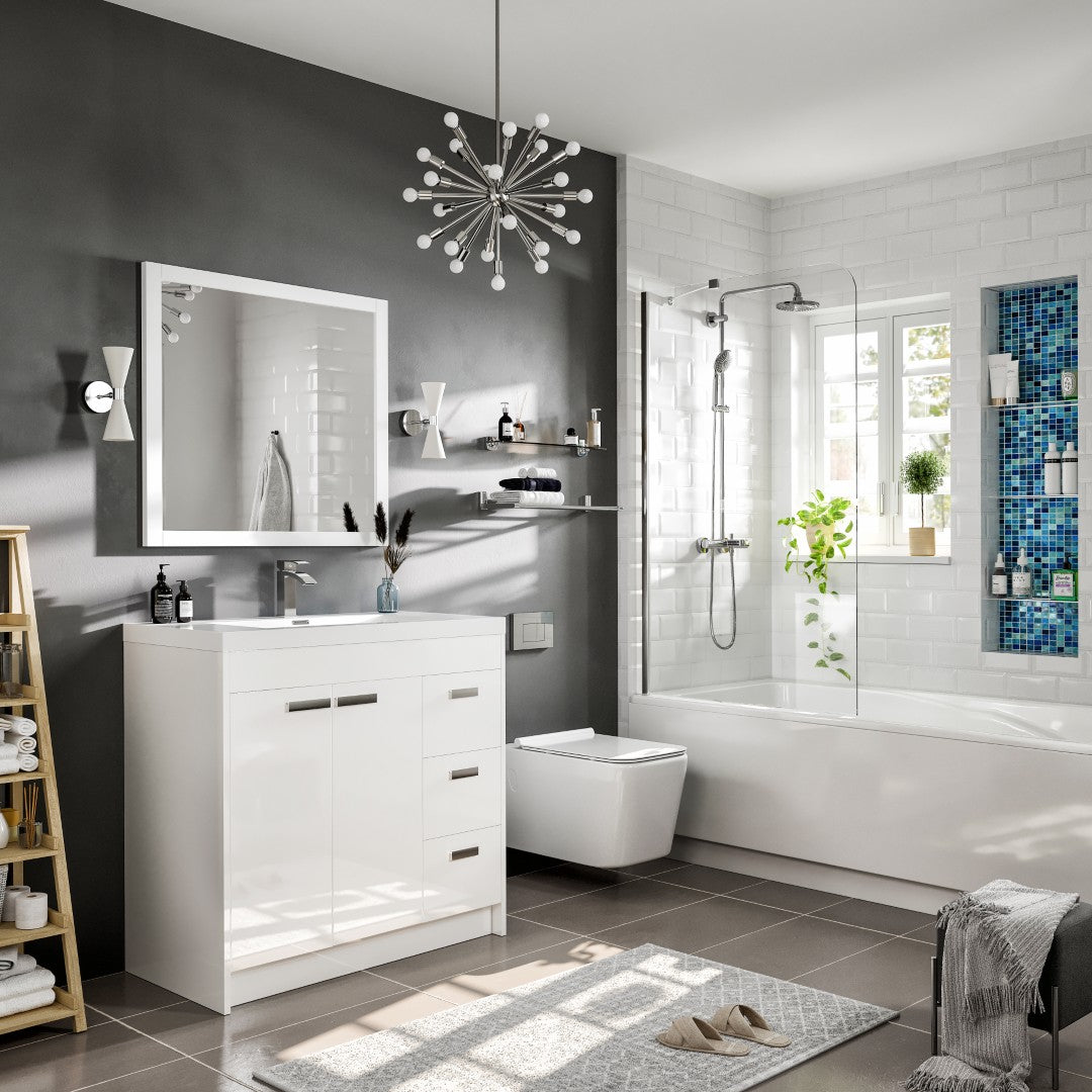Lugano 36 in. White Single Sink Bath Vanity with Acrylic Top and Integrated Sink