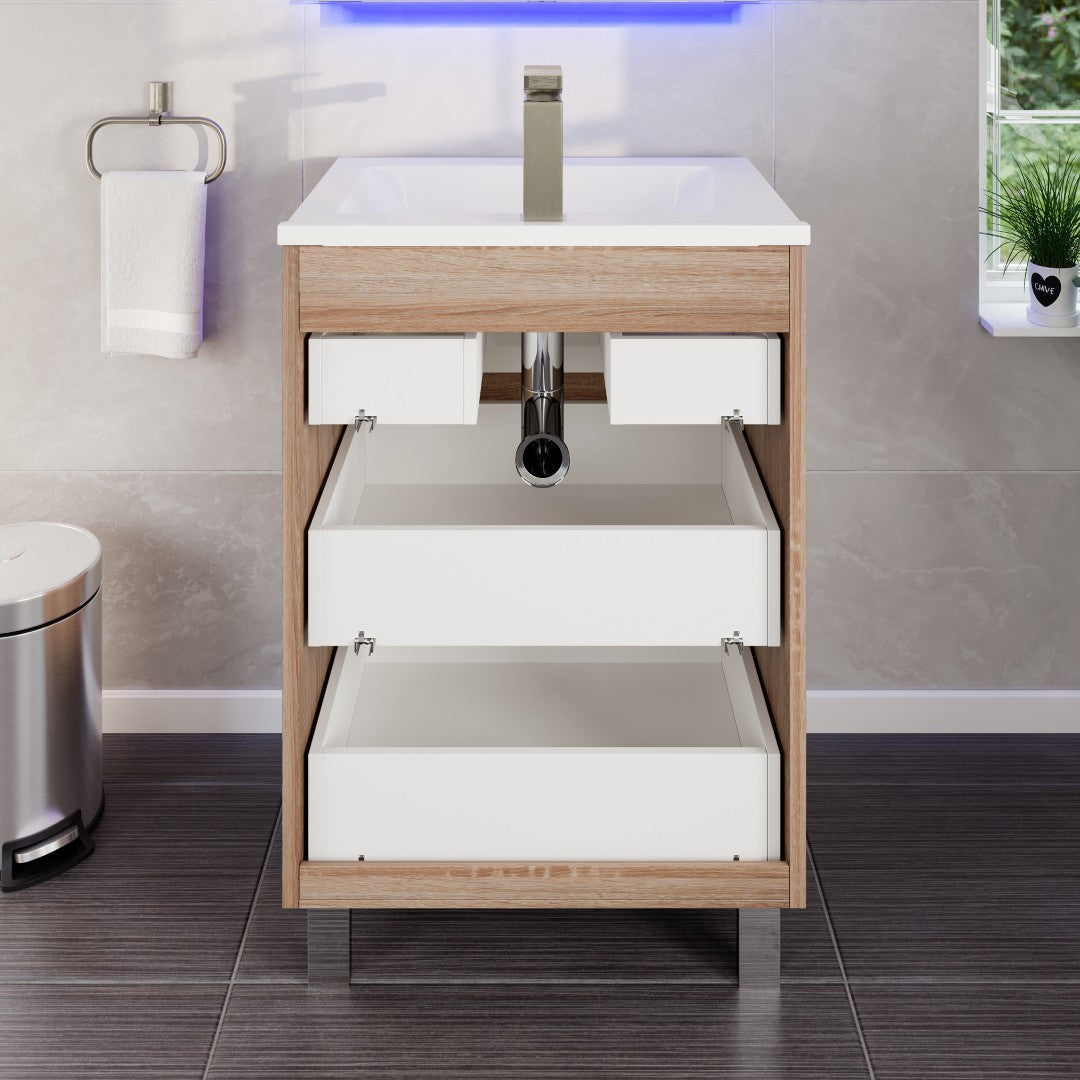 Joy 24 in. Maple Single Sink Bath Vanity with Porcelain Top and Integrated Sink